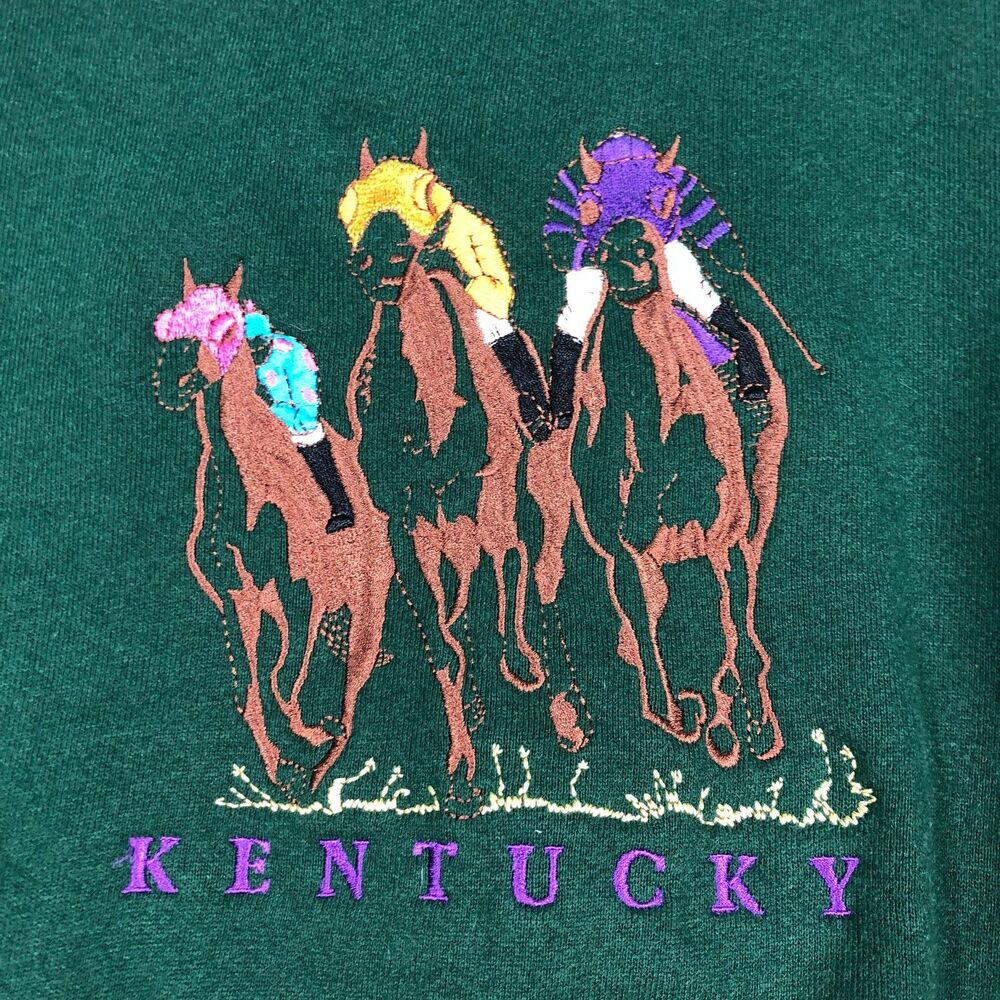 VINTAGE Kentucky Horse Racing Crewneck Sweatshirt Green XL Oarsman Embroidered